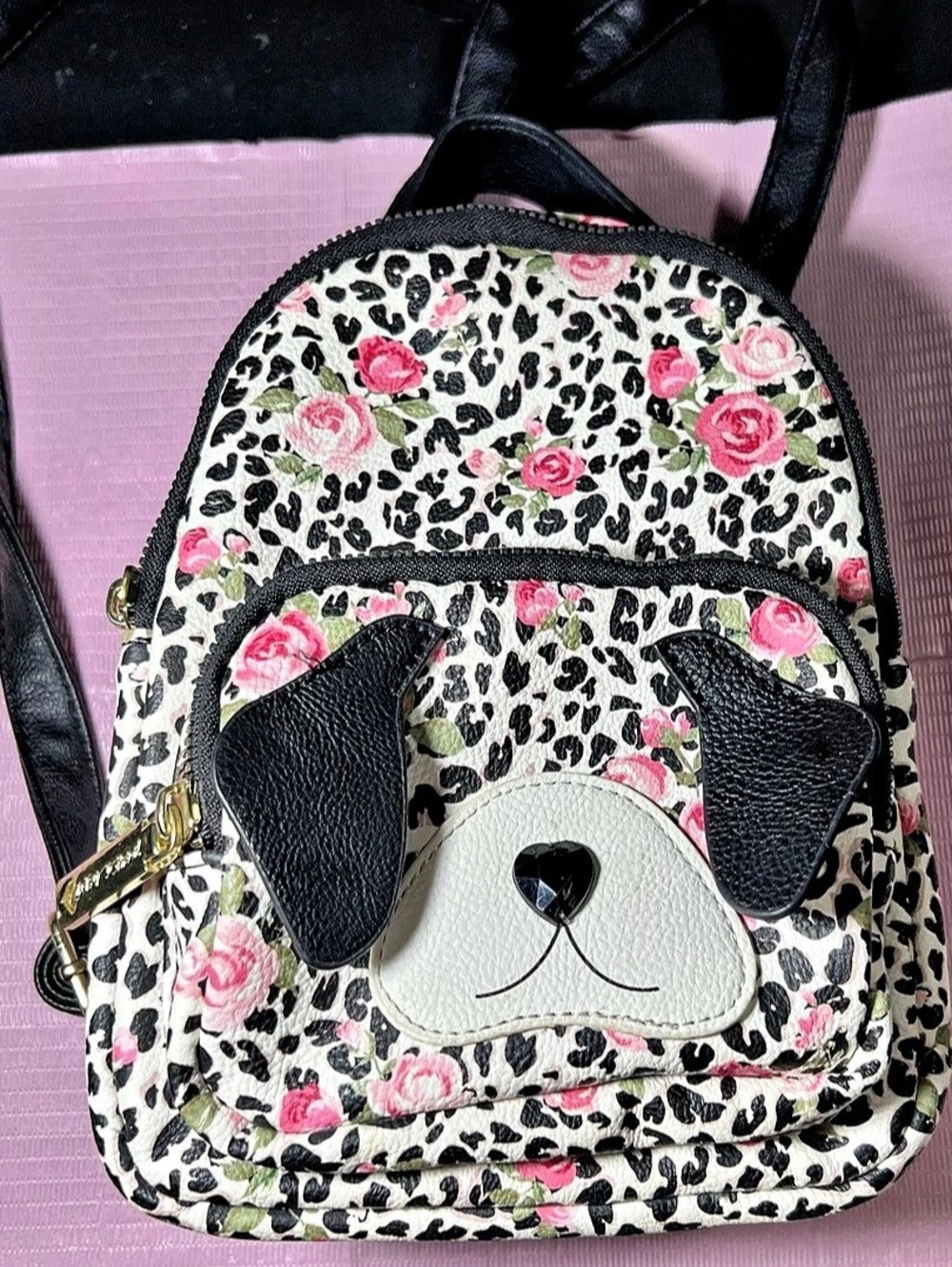 Betsey Johnson Leopard Rose Puppy Mini Backpack